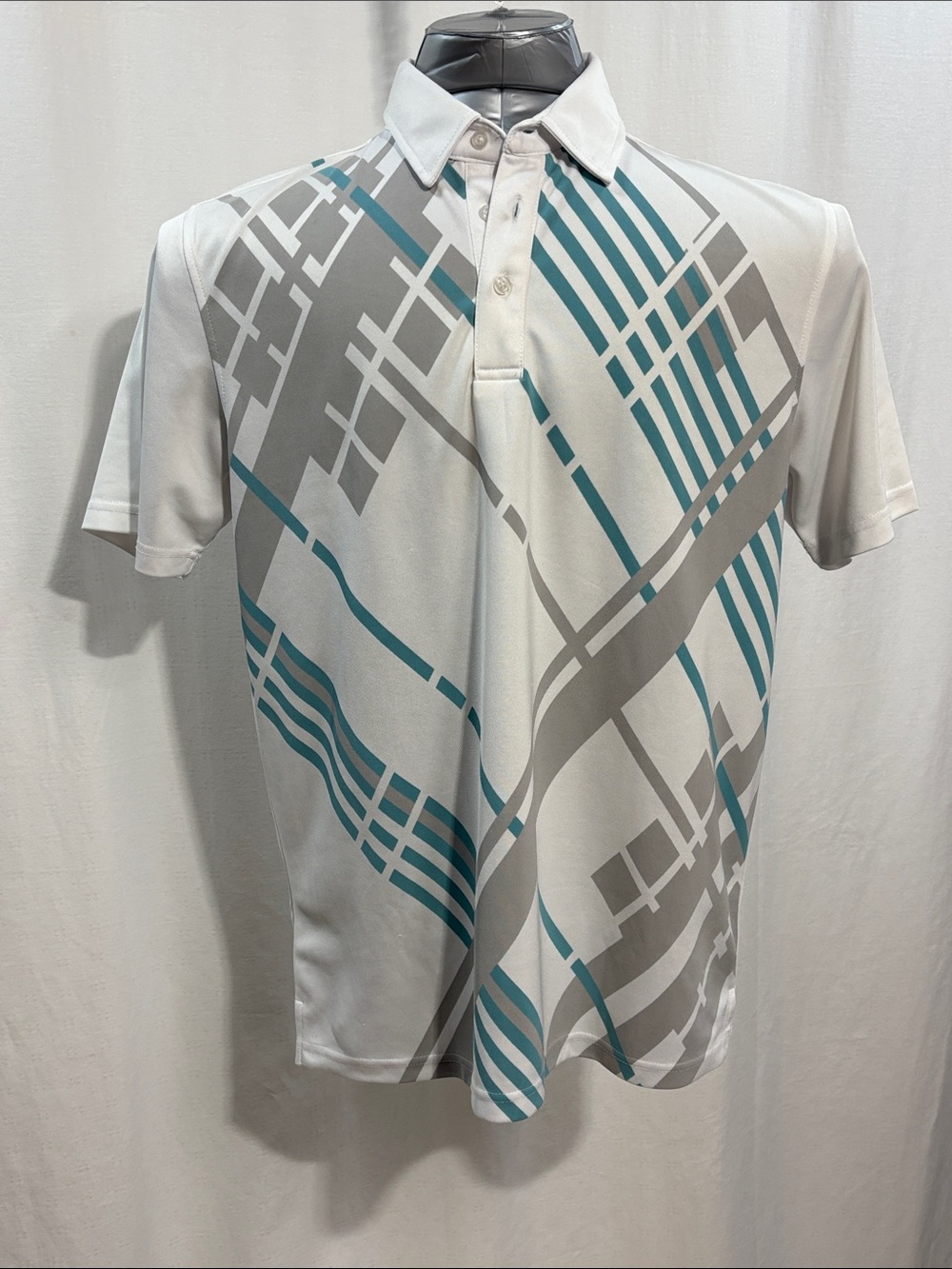 Hechter Paris H-Tech White Blue Polo Golf Shirt Graphic Plaid 310 active sports